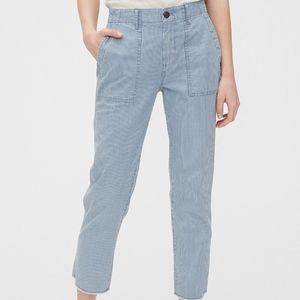 Gap Blue Railroad Stripe High-Rise Straight Utility Khakis